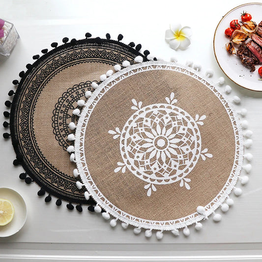Bohemian Woven Cotton Placemat Woven Linen Placemat Table Mat Flower Insulation Insulation Pad Embroidery Decora Dining