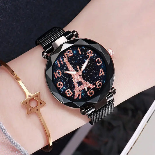 Eiffel Tower Star Simple Luxury Mesh Steel Belt Watch Wristwatch Relógio Feminino Gifts women watch