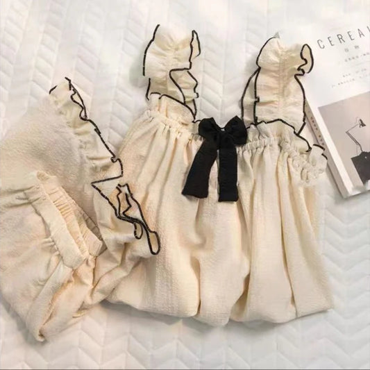 Summer Pajama Sets Women New Sweet Sleeveless Chic French Style Princess Design Comfortable Leisure Sleepwear Home Lounge Trendy