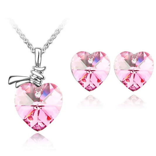 Crystal Heart Pendant fashion Jewelry set Necklace Earring - Women Jewellery - Girl Jewellery - Women Accessory - Girl Accessory