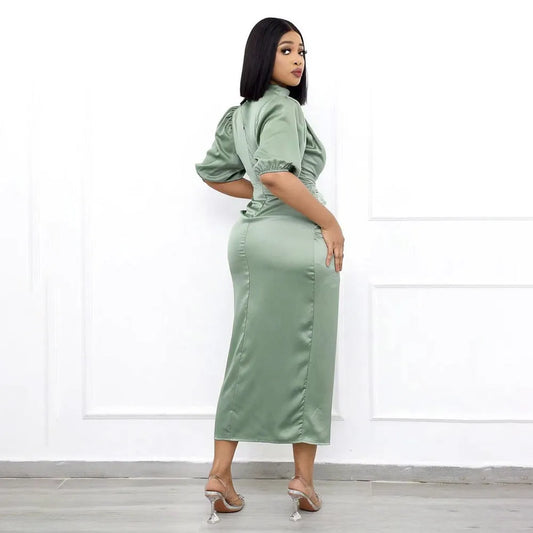 African Woman New Shiny Satin Fashion Abaya Long Dress Wedding Party Evening Gown Formal Women Plus Size Clothing - Women Prom