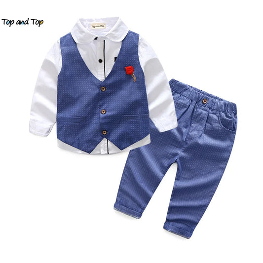 top and top Fashion New Boys Gentleman Clothing Sets Long Sleeve White Shirts+Vest+Pants Kids Boy Formal Suit for Wedding Party Boys Shirt - Boys Clothing