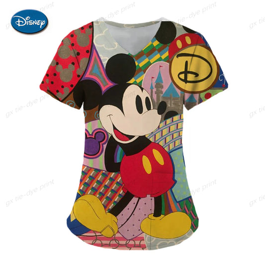 Disney Mickey Minnie Women's Nurse Uniform Scrub Top Cartoon Print Clinic Nursing Protective Nurse Uniform Shirt women tops