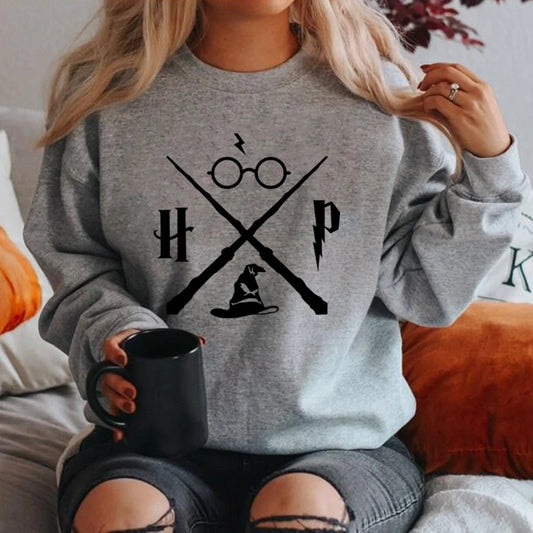 Wizard Hat Sweatshirt Wizard Wand Hoodie HP Pullovers Long Sleeve Unisex Graphic Hoodies Magic School Sweatshirts Streetwear Top Women Tops & Tees