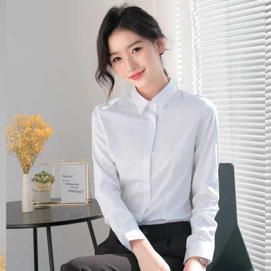 Korean Pink Bamboo Fiber Shirt Women's Long Sleeve Breathable Plus Size Work Clothes Business Wear Business Workwear Shirt Women Work Dress - Women Tops