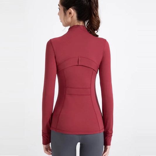 Stand-Up Collar Yoga Clothing Jacket With Pocket Woman Long-Sleeved Top Zipper Outdoor Fitness Running Sports Coat Women Tops - Women Casual - Women Prom