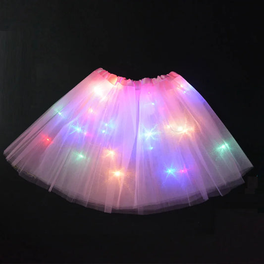 Women Girl LED Skirt Neon Light Up Fairy Tutu Stage Dance Glow Birthday Gift Flower Crown Wedding Halloween Fancy Party Costume - Women Cloth - Girl Cloth