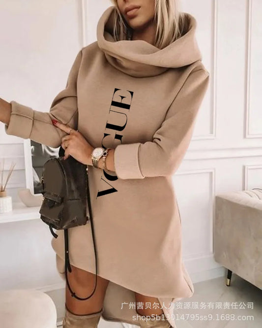 Turtleneck Long Sleeve Sweatshirt Dress Autumn Winter Woman Hoodies Long Pockets Loose Sweatshirts Y2k Women Casual - Women Tops