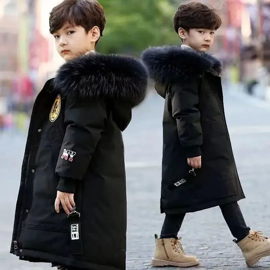 Winter Boys Thicken Long Jackets For kids 4-16Y Keep Warm Casual Hoodies Kids Coats Long Sleeve Children Windbreaker Outerwear Boy Jacket - Girl Jacket