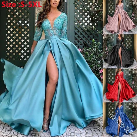 New Women's Sequins Beads Prom Dress Big Swing Sexy V-neck Trailing Banquet Wedding Evening Dress Ladies Vestidos De Fiesta women prom - women contemporary