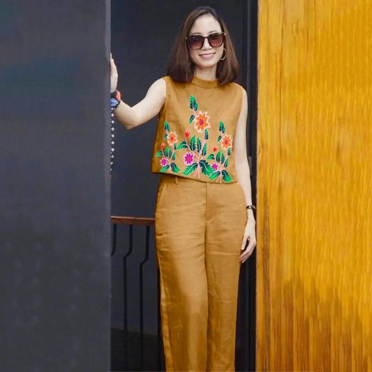 2 Pcs/Set Summer T-shirt Pants Set Beautiful O Neck T-shirt Pants Set Wide Leg Women Tank Top Trousers Set Women Clothes Women Casual