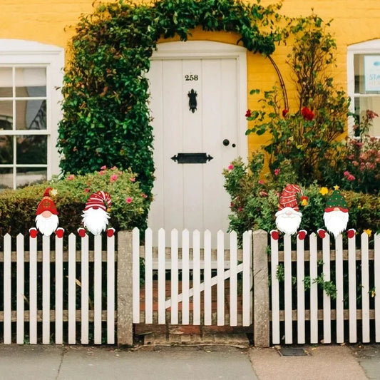 4PCS Christmas Fence Decoration Cute Santa Claus Plastic Board Festivals Home Outdoor Garden Patio Fence Lawn Decoration - Home Improvement