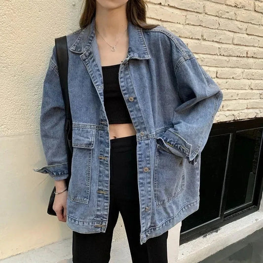 Women Jackets Hot Sale Cool Turn-down Collar Retro Ulzzang Students Harajuku Streetwear Coats Denim Baggy Casual Female Loose Women Coats
