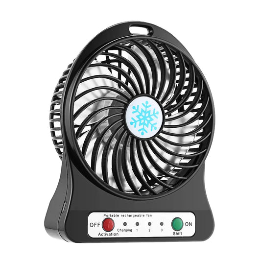 Portable Mini LED Fan Air Cooler Battery Operated USB Charging Desktop 3 Mode Speed Regulation LED Lighting Cooling