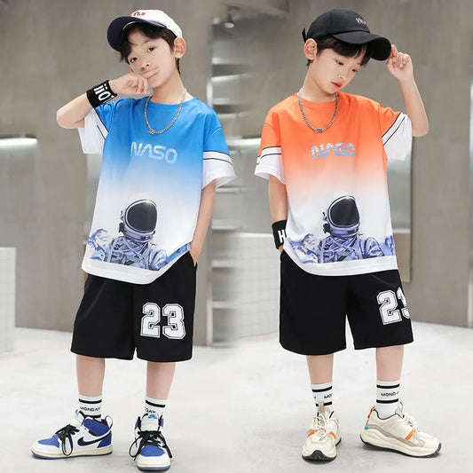 Summer Quick-dry Basketball Jersey Sports Short Sleeve Suits 5-14 Years Kids Fashion 2pcs T-shirts+Short Pants Clothes Boys Clothing - Boys Short - Boys Shirt