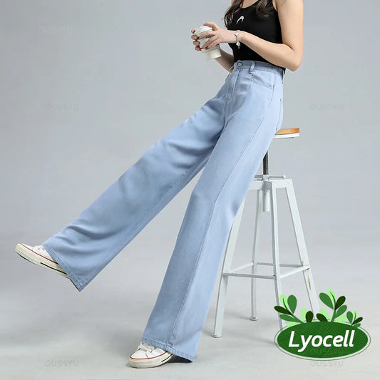 Summer Thin Soft Women's Jeans Natural Lyocell Fabric Baggy Wide Leg Denim Pants Streetwear Loose Casual Female Clothing XS-3XL Women Jeans