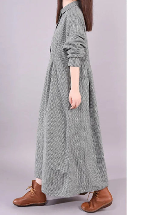 New Dresses Woman Spring Summer Fashion Doll Collar Long Sleeve Plaid Dress Long Skirt Elegant Women's Dresses Robe Women Casual - Women Plus Size Clothing