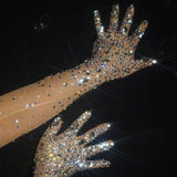 Rhinestones Luxury Gloves Women Sparkly Crystal Party Prom Mesh Elbow Long Gloves Dancer Singer Nightclub Stage Show Accessories  - Women Jewellery - Girl Jewellery - Women Accessory - Girl Accessory