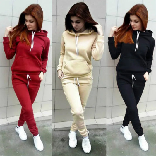 Solid Women Tracksuit Casual Hoodies Sweatshirt Pant Set Wear Sport Suit 2PCS Autumn Winter Clothes women lounge