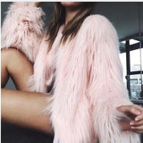 Autumn Winter Furry Faux Fur Coat Women Coats Fluffy Warm Long Sleeve Female Outerwear Women Jackets Hairy Collarless Overcoat