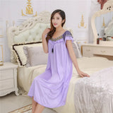 Summer New Fat&Big Big Ladies Long Nightgown Casual Home Dress Sleeveless Sexy Sleepwear Ice Silk Nightdress Sleeping Skirt Women Sleep