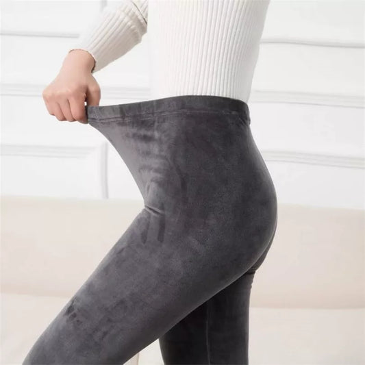 YRRETY Leggings Knitting Velvet High Elastic Waist Thicken Double Layer Warm Skinny Black Gray Solid Pants Winter Women Legging - Women Casual