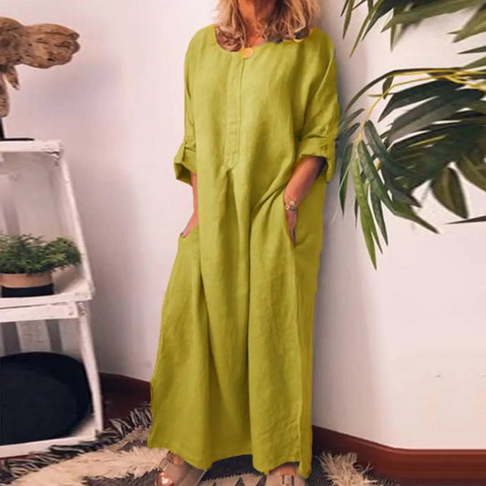 Summer Casual Women Solid Color Oversize Maxi Cotton Long Shirt Kaftan Dress Loose Long Dresses Fashion Ladies women cloth