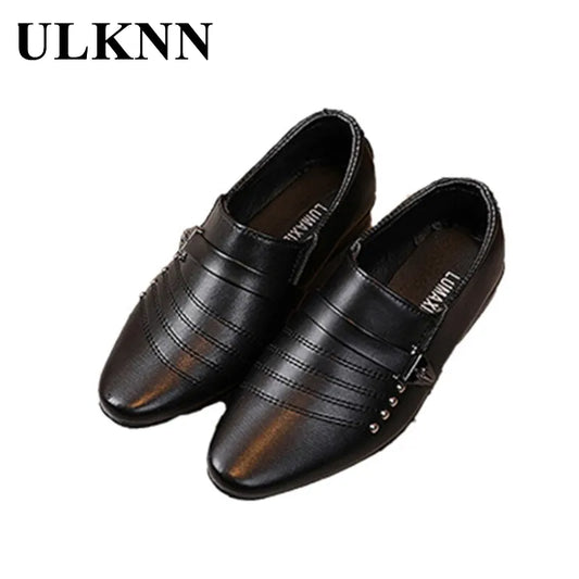 Boys Shoes Genuine Leather Party Autumn Student Black Pointed Toe Footwear For Children Boy Fashion Comfortable Flats
