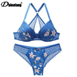 sexy 3/4 cup back closure lace women bra set thong hollow out  underwear  Women lingerie