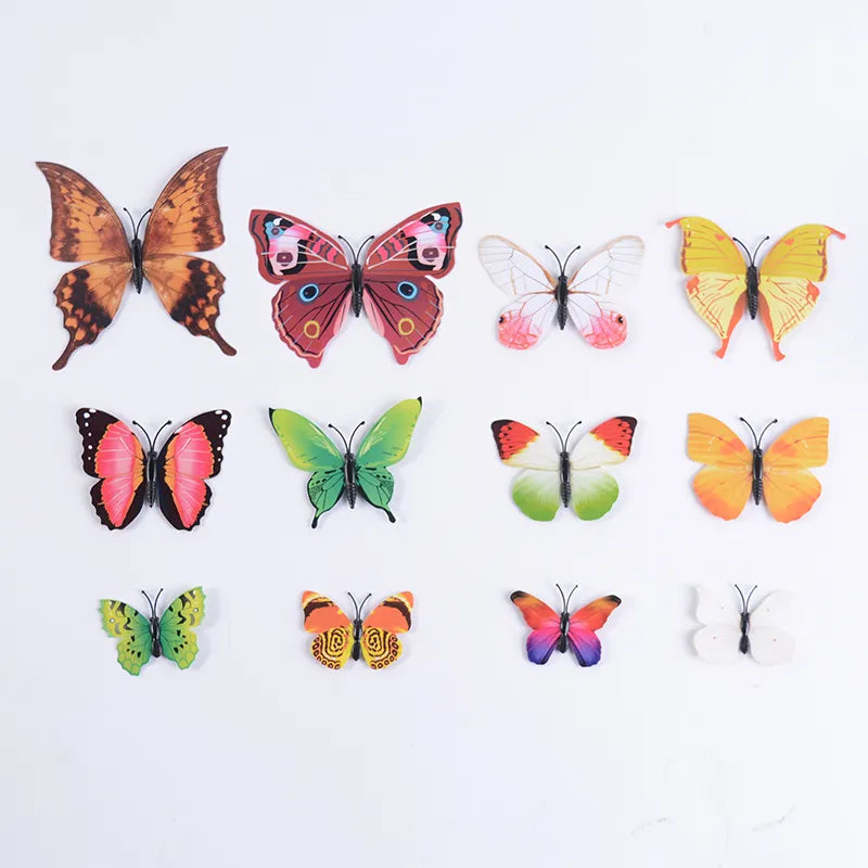 12Pcs DIY Lifelike 3D Multicolor Butterfly Magnet Fridge Magnet Wall Stickers Kids Baby Rooms Free Glue Home Decorations - Dining