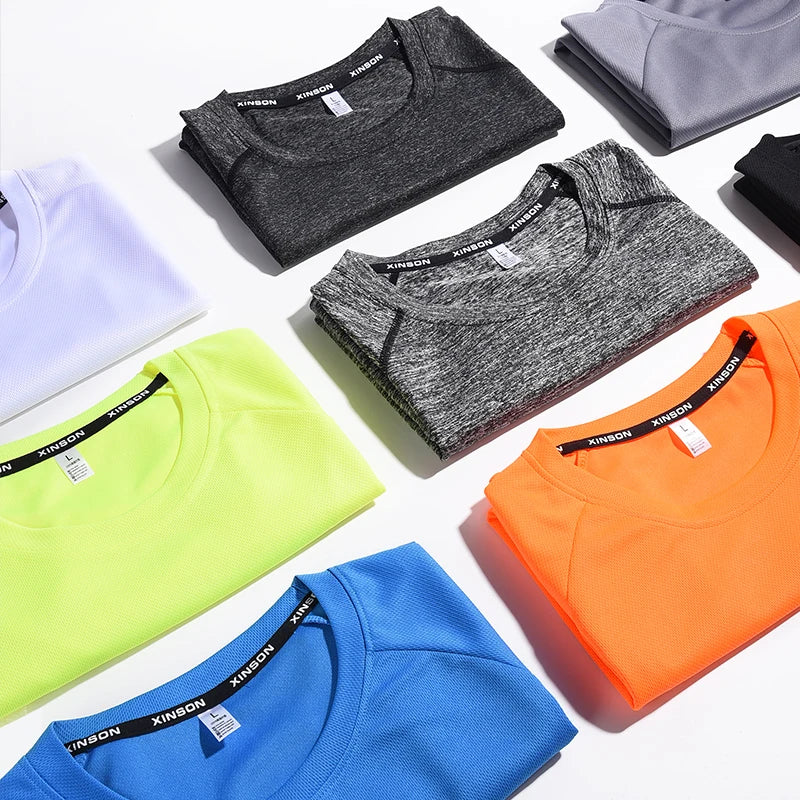 Solid Color Polyester T-Shirts Men Clothing Gym Slim Fit Wear Camiseta Casual T-Shirt Running Athletic Clothing