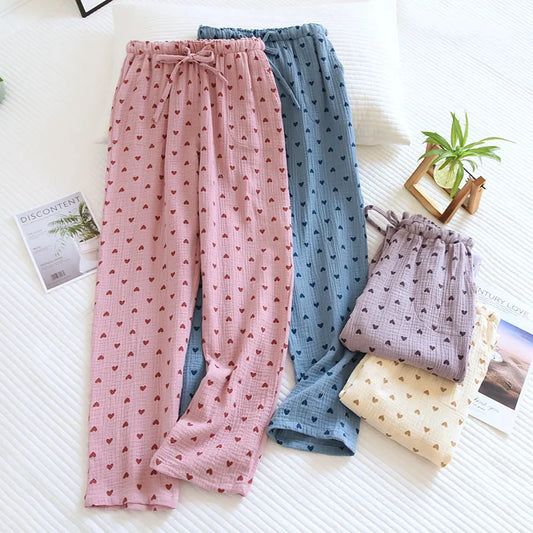 Cotton Home Pajama Pants Love Printing Sleep Bottoms Sleeping Lounge Pants Loose Sleep Wear Casual Women Pajama Trouser women sleep