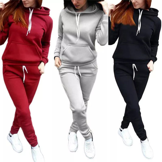 Solid Women Tracksuit Casual Hoodies Sweatshirt Pant Set Wear Sport Suit 2PCS Autumn Winter Clothes women lounge