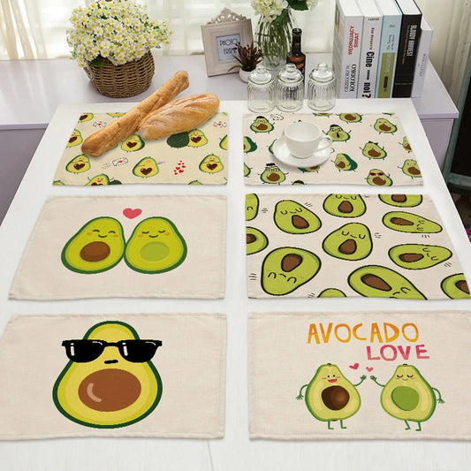 1Pcs Tropical Avocado Cotton Linen Pad Pattern Placemat Coaster Bowl Cup Mat Table Mats 42*32cm Home Decor MP0096 Kitchen