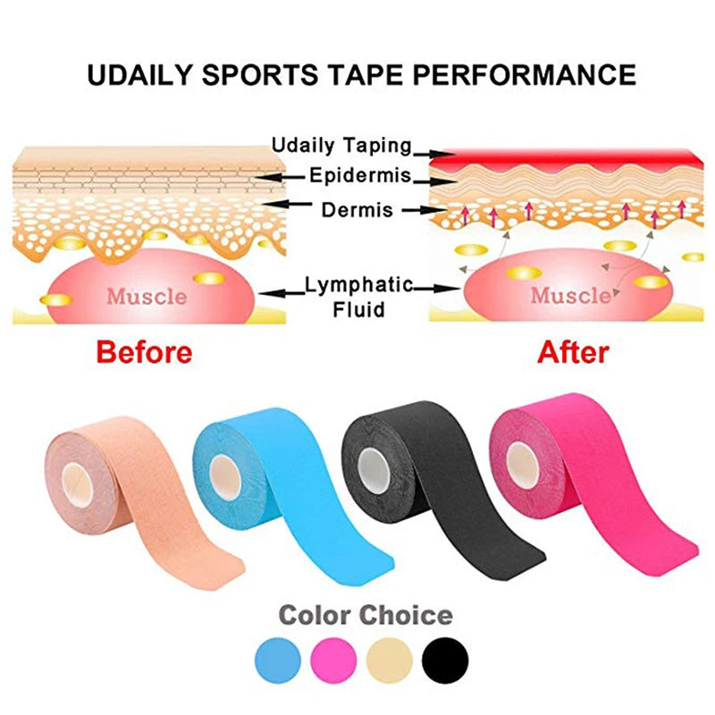 5M Breathable Cotton Kinesiology Tape Sports Elastic Roll Adhesive Muscle Bandage Knee Elbow Protector Injury Pain Care Tape Sports Roll