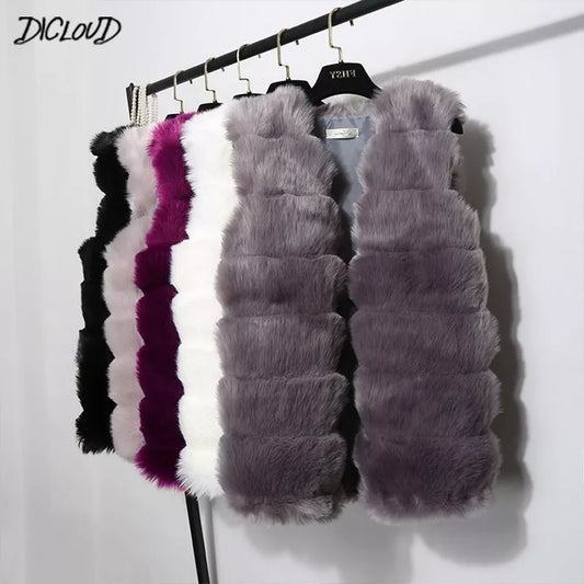 Autumn Winter Faux Fur Coat Women  Thick Warm Fur Elegant Sleeveless Long Vest Woman Casual Slim Luxury Thick Warm Fur Women Jacket