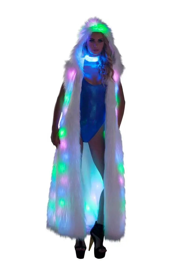 Couple Long LED Faux Fur Vest Coat LED Luminous Clothes Nightclub Coats Hooded Jacket Halloween Costumes Clothes Women Jackets