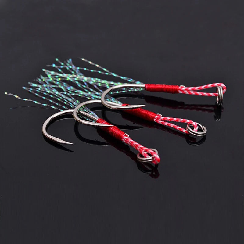 5pcs/lot Fishing Cast Jigs Assist Hook Barbed Single Jig Hooks Thread Feather Pesca High Carbon Steel fishing lure slow jigging Home Improvement Girl