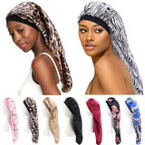 Fashion Women Sleep Hair Turban Cap Long Satin Printed Flower Elastic Bonnet Cylindrical Chemo Cancer Hat Muslim India Headwear women sleep