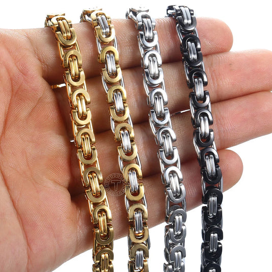 7/9/11mm Men's Bracelet Stainless Steel Byzantine Link Chain Gold Color Black Bracelets Male Jewelry - Women Jewellery - Girl Jewellery - Women Accessory - Girl Accessory - Men Jewellery - Men Accessory