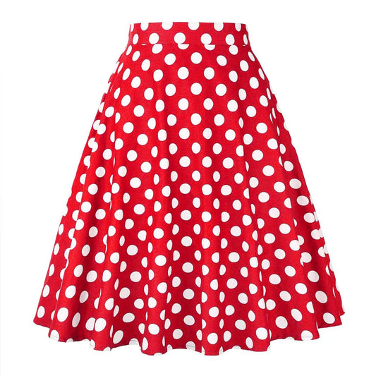 Polka Dot 50s Vintage Woman Tunic Skirt High Waist Pleated Midi Retro Clothing Summer Audrey Hepburn 50s Swing Holiday Skater Women Casual