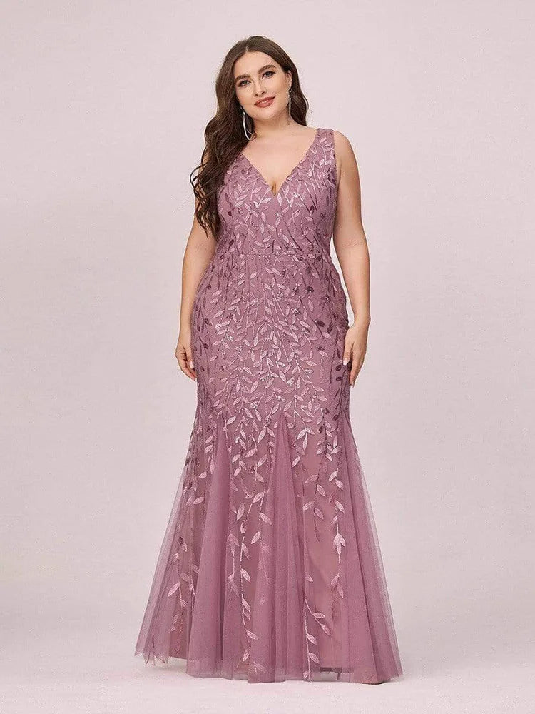 Sleeveless Cocktail Dress V Neck  Back Mermaid Party Gowns Tulle Sequins Full estidoes Women Plus Size Clothing - Women Prom