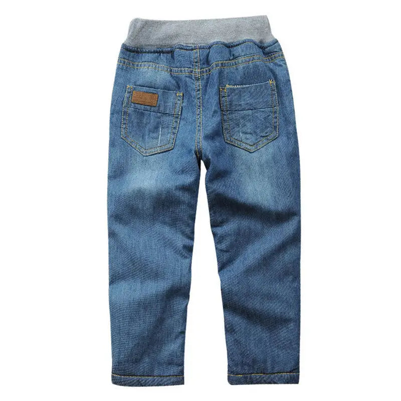 Kids Winter Plus Velvet Thicken Warm Denim Wear For Boys Jeans - Boy Cloth
