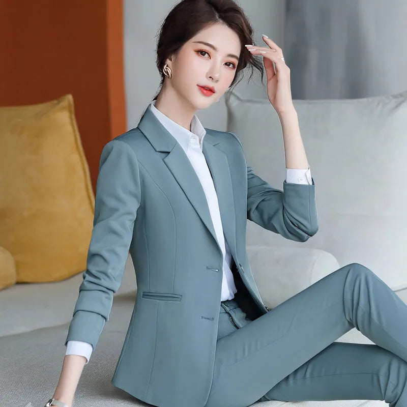 Business Pants Suit Women New Fashion Temperament Long Sleeve Slim Blazer and Trousers Office Lady Formal Interview Women Suiting & Blazers