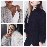 Autumn Winter Furry Faux Fur Coat Women Coats Fluffy Warm Long Sleeve Female Outerwear Women Jackets Hairy Collarless Overcoat