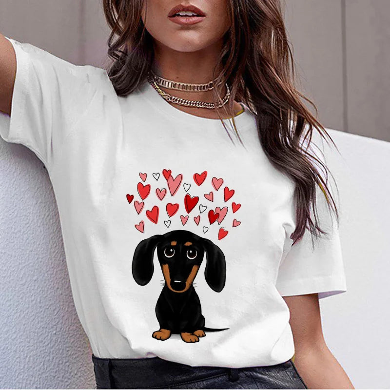 Dachshund Pug Teckel Funny T-Shirt Summer Women Harajuku Cute dog T-shirt Pit Bull T-shirt Female Tee women tops - women shirt - women casual - women prom - girl tops