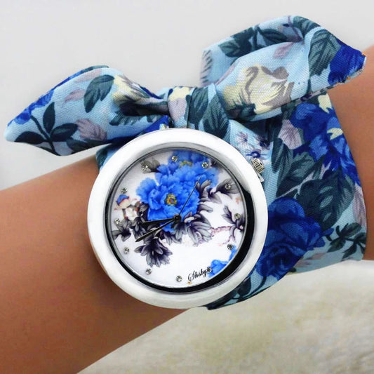 Shsby New Design Flower Cloth Fashion Dress High Quality Fabric Clock Girls Watch