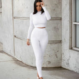 Winter Fitness Two Piece Set wear Long Sleeve Crop Top + Leggings Bodycon Tracksuit Women Outfits Jogging Femme Women Lounge