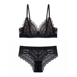 Sexy Hollow Lace Triangle Cup Bra and Panties Set Wire Free Underwear  Lace Bralette Set women lingerie