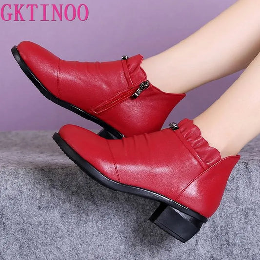 GKTINOO Fashion Boots Autumn Boots Genuine Leather Ankle Boots Winter Warm Fur Plush Girls Shoes